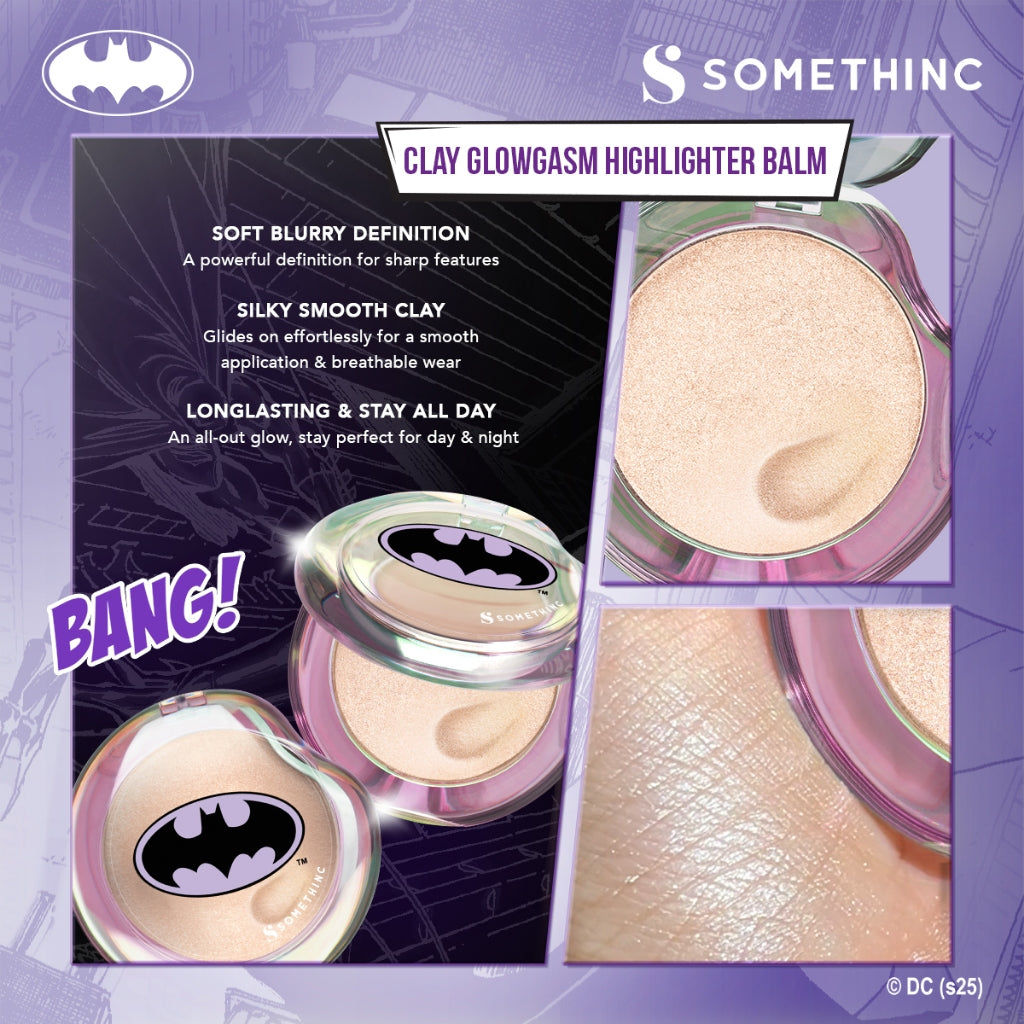 SOMETHINC Batman Series - Ceraplump Tinted Lip Balm, Low pH Gentle Jelly Cleanser, Tipsy Lashlift Mascara, Holyshield! Sunscreen Gel, Forever Stay Eyeliner, Clay Glowgasm Highlighter, Clay Sculptor Bronzer, Midnight Eyeshadow Palette)