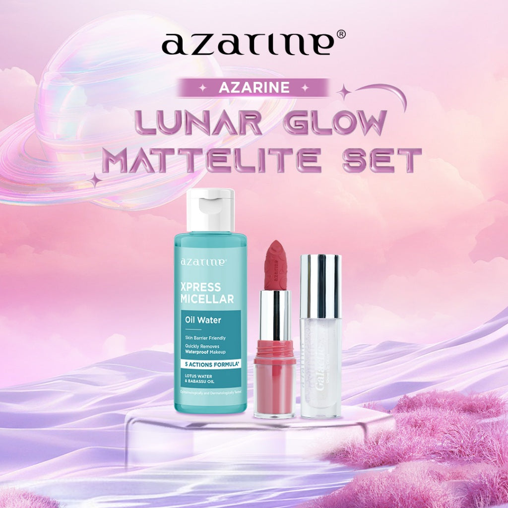 [AFFILIATE] Azarine Stellar Glow Mattelite Set [3 PCS] Lipstick Matte Transferproof Smudgeproof Lip Gloss Hydrating Plumpy Effect Tahan lama Xpress Oil Makeup Remover with Ceramide
