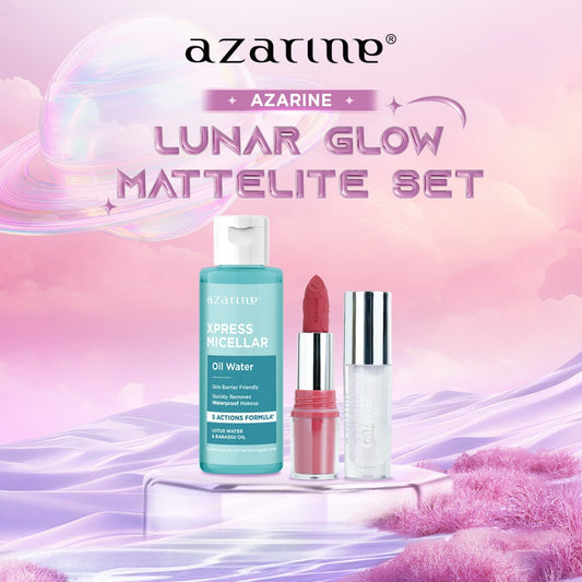 [AFFILIATE] Azarine Stellar Glow Mattelite Set [3 PCS] Lipstick Matte Transferproof Smudgeproof Lip Gloss Hydrating Plumpy Effect Tahan lama Xpress Oil Makeup Remover with Ceramide