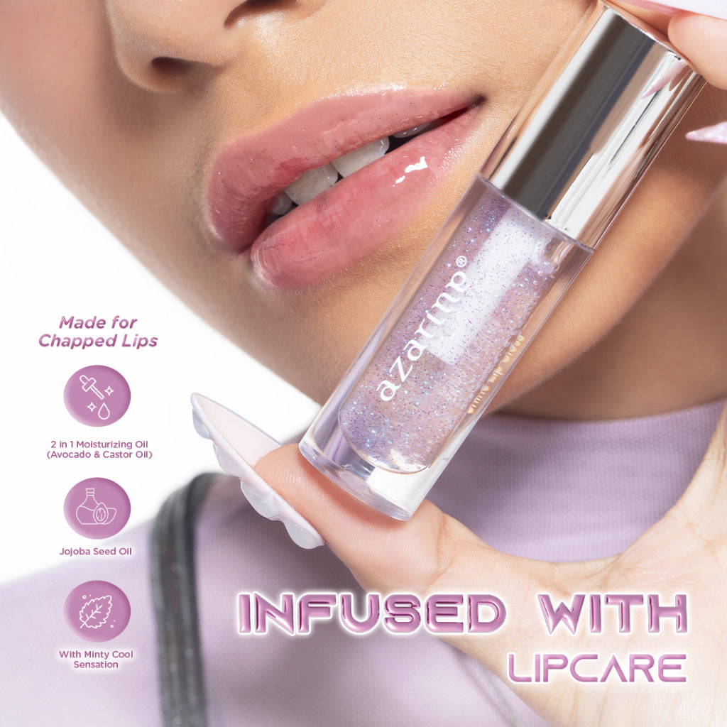 Azarine Galactic Shine Lip Gloss Hydrating Plumpy Effect Glittery Look with Jojoba Seed Oil Melembabkan Menutrisi Bibir Kering