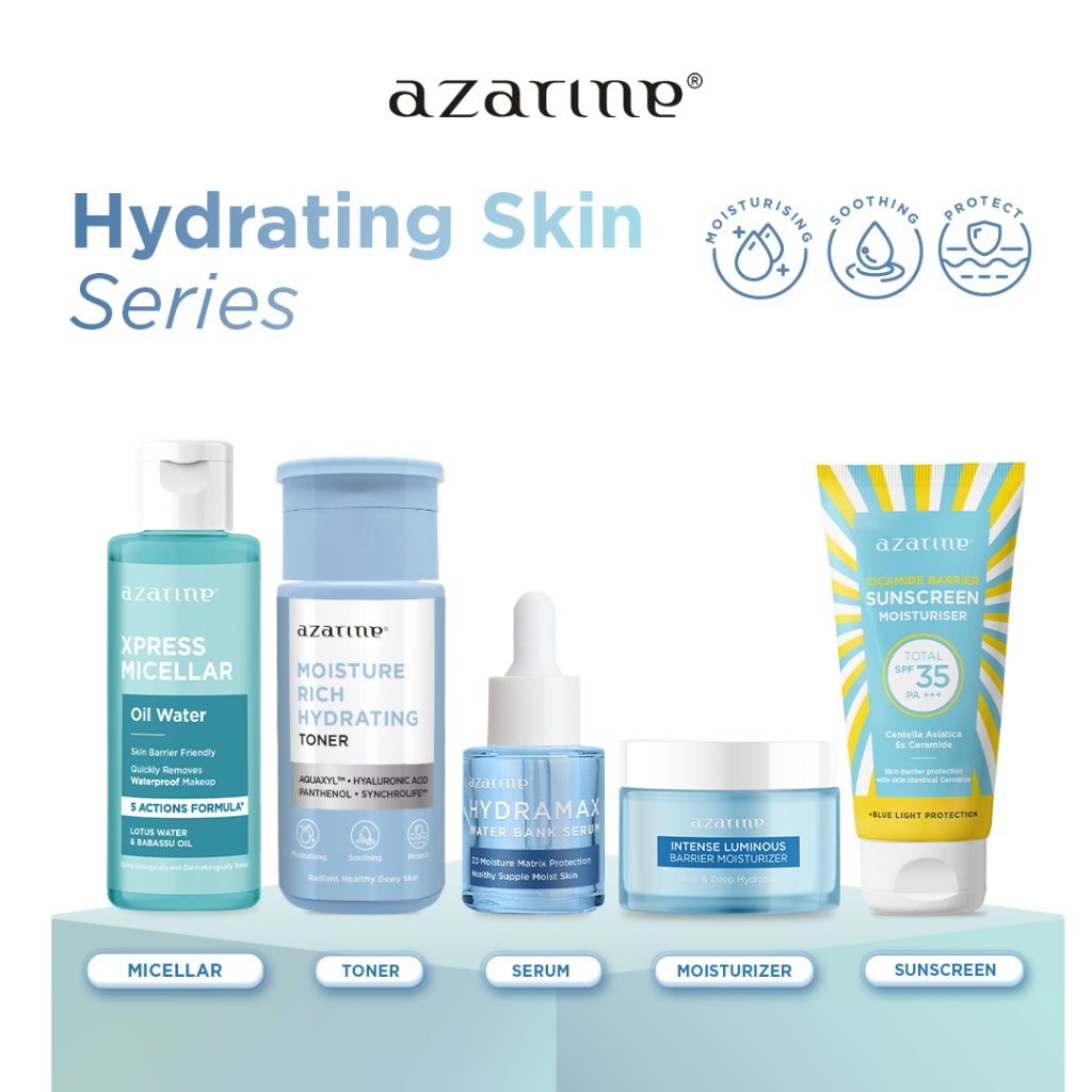 Azarine Hydrating Skin Series [5 pcs] Paket Skincare untuk Melembabkan dan Hidrasi Kulit Kering with Sunscreen