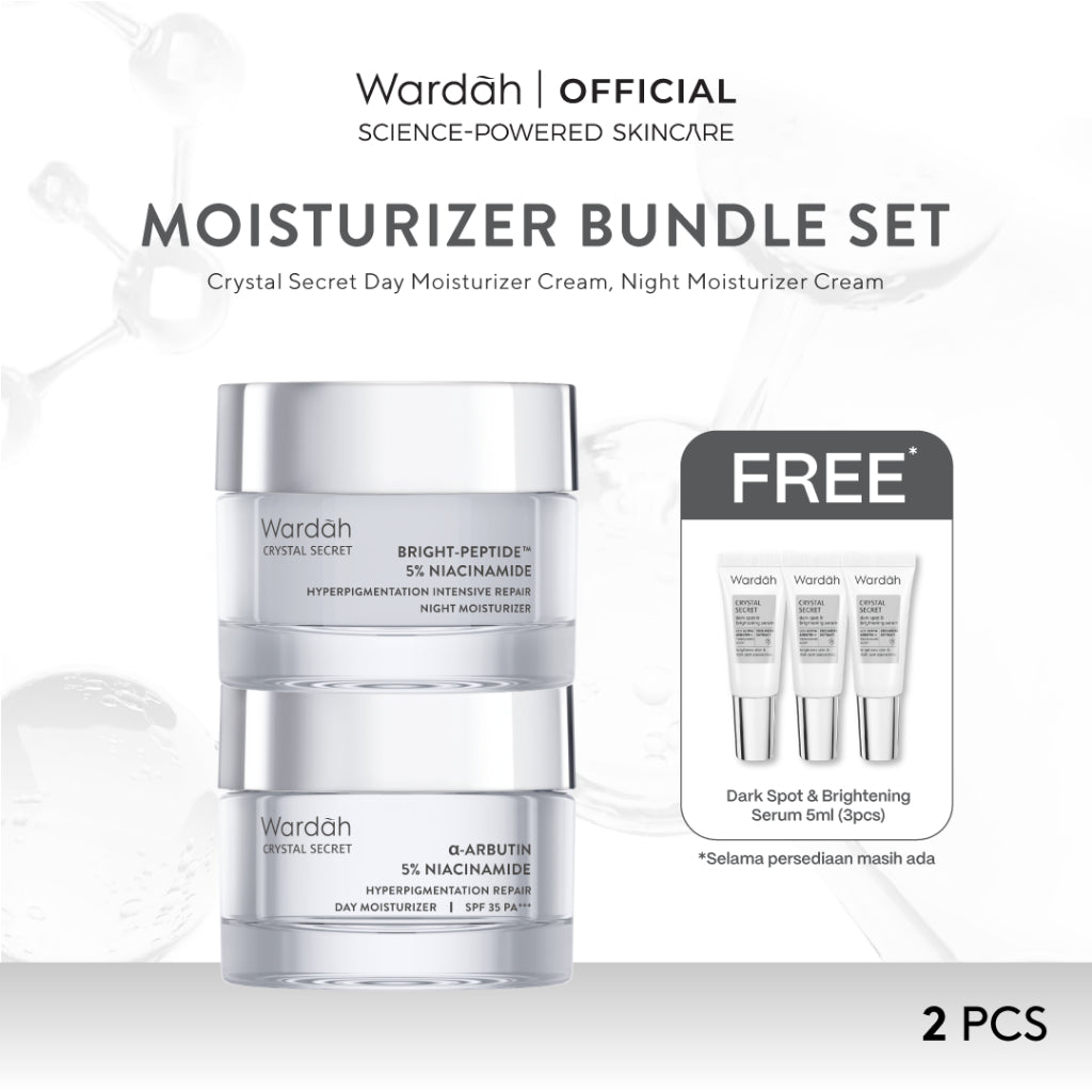 Wardah Crystal Secret Paket Brightening Day Cream + Night Cream 30g - Mencerahkan Wajah Kusam, Vitamin, Arbutin, Lightening, Dark - Skincare