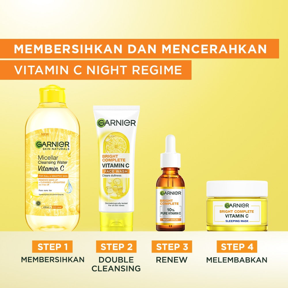 GARNIER Bright Complete Vitamin C Brightening Sleeping Mask Night Cream Krim Malam Mencerahkan 50 ml Moisturizer Tone Up Glowing Skincare - pelembab wajah pemutih wajah