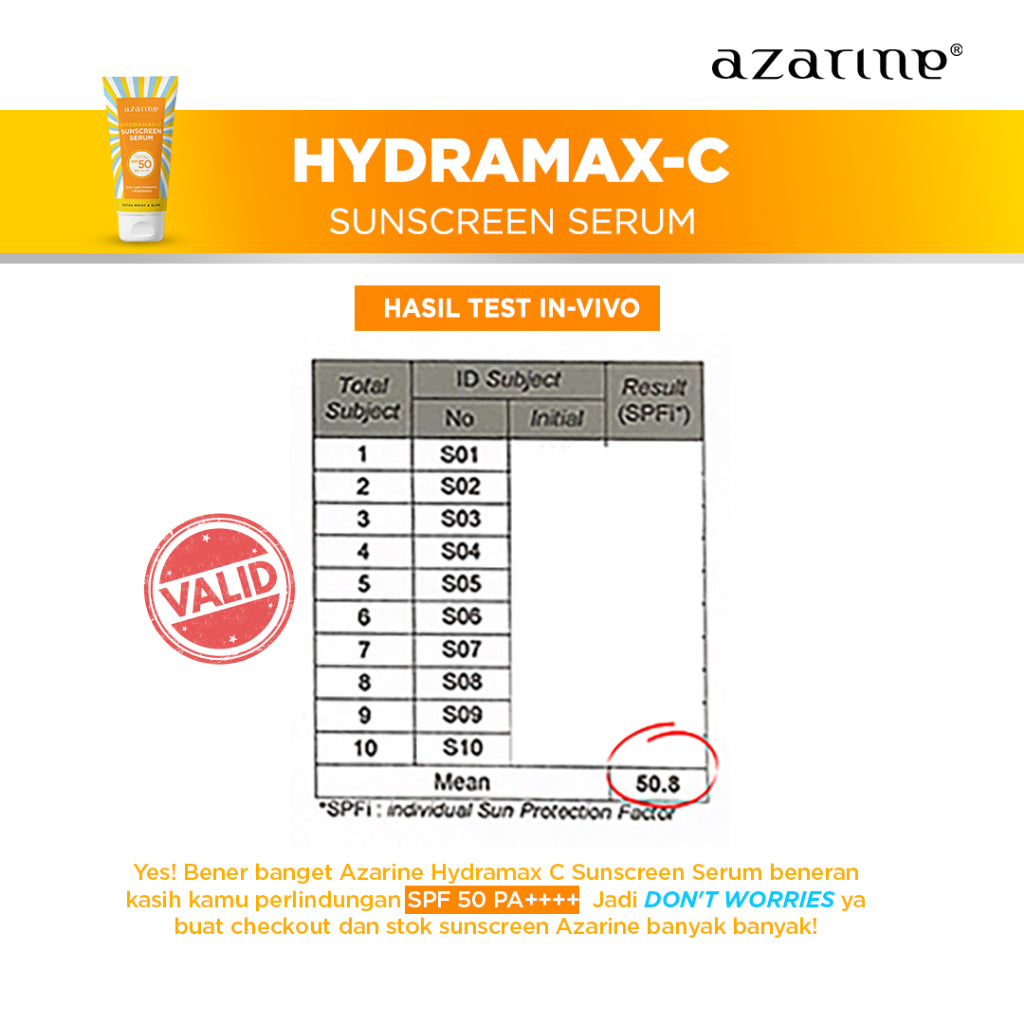 Azarine Hydramax-C Sunscreen Serum SPF50 PA++++ 40ml [LOLOS UJI INVIVO INVITRO] Sunscreen kulit kering sensitif