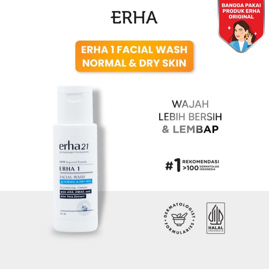 ERHA 1 Facial Wash for Normal & Dry Skin 60ml - Sabun Muka Kulit Normal dan Kering