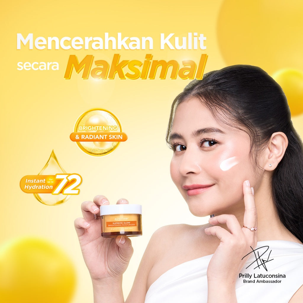 Azarine Flawless Glow Skin Combo [2 pcs] Paket Supreme Glow Moisturizer Mencerahkan Powder Foundation TWC Buildable Coverage with Instant Pore Blurring Effect and Glow Finish