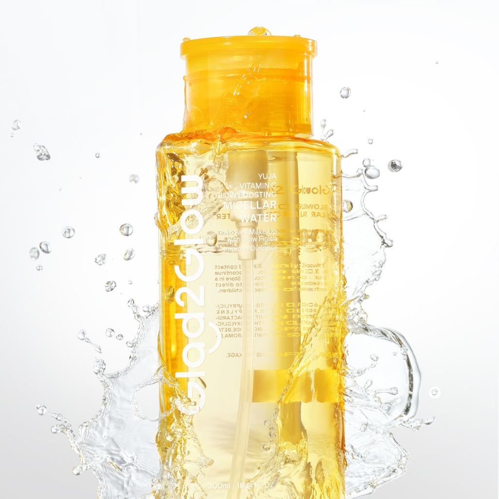 GLAD2GLOW YUJA VITAMIN C GLOW BOOSTING MICELLAR WATER-300ml Pembersih Wajah Make Up Remover Cleansing Water Mencerahkan Dark Spot Membersihkan makeup waterproof dan kotoran Memberikan rasa lembab dan mencerahkan kulit kusam