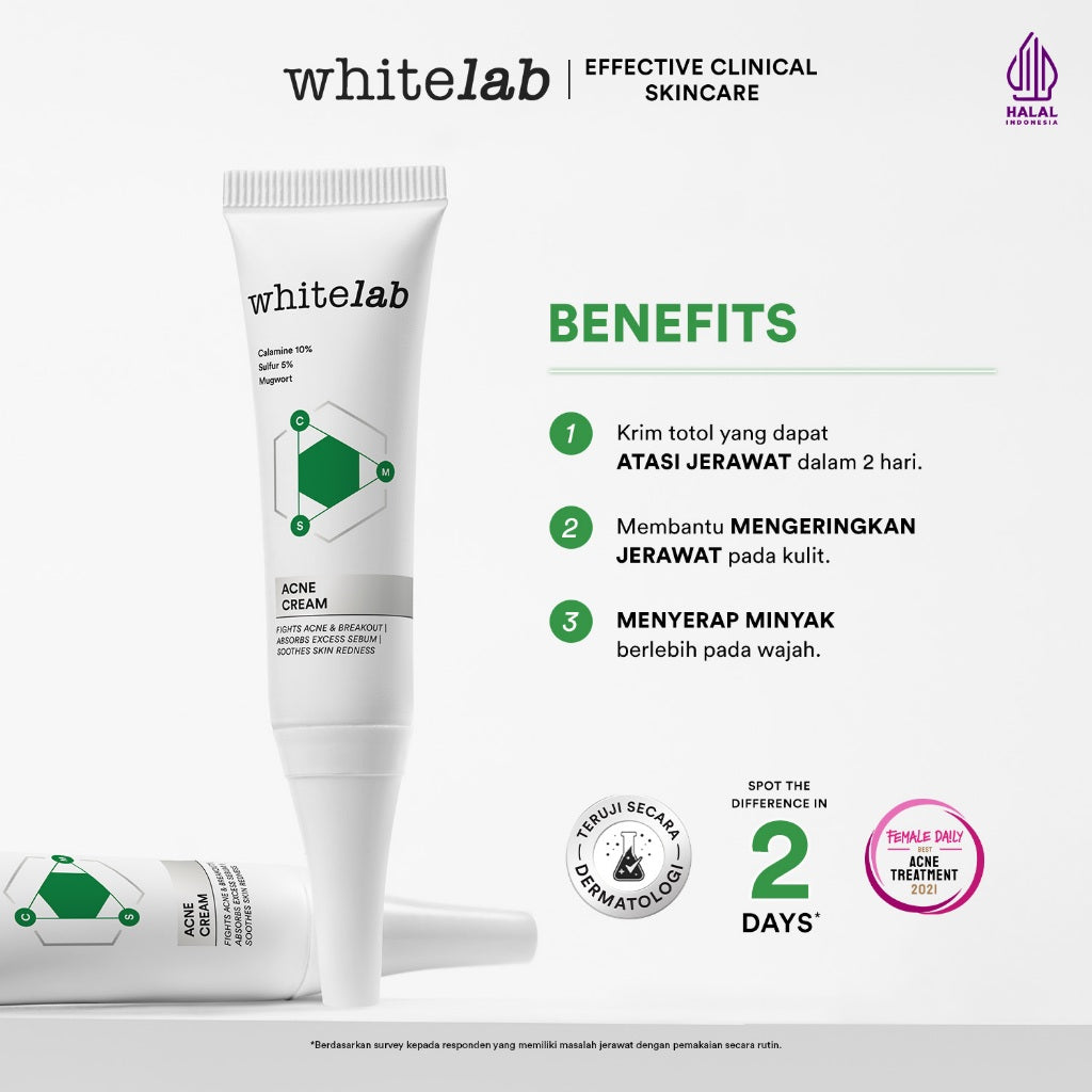 Whitelab Acne Cream - Krim Totol Atasi Jerawat dalam 2 Hari dengan Sulfur, Calamine & Mugwort [BPOM]