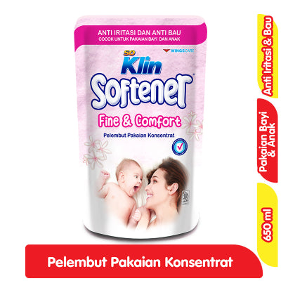 So Klin Pelembut & Pewangi Pakaian Konsentrat Bayi & Anak Fine & Comfort Refill 650 ml