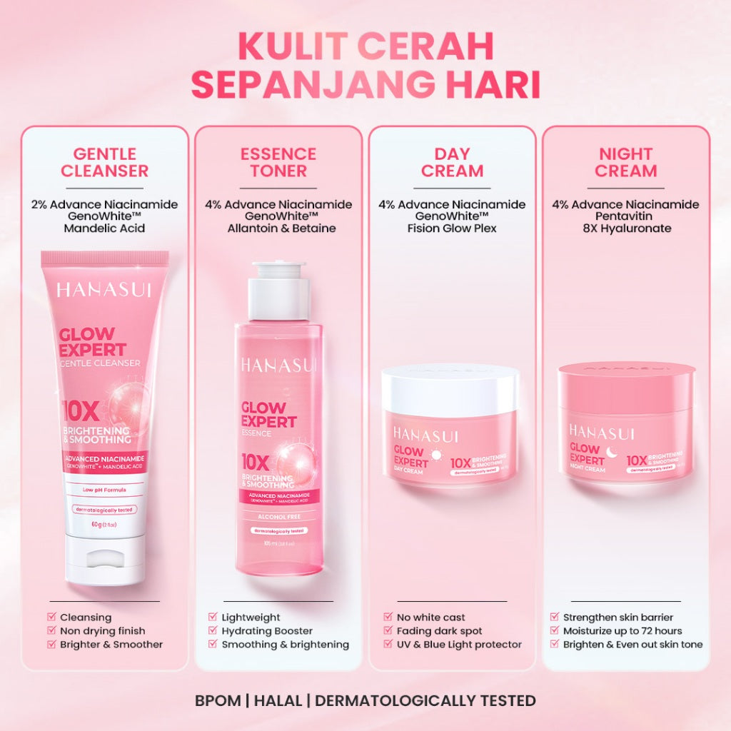 [Special Package] Hanasui Double Expert, Glow Better Set 4 pcs + Power Bright Expert Serum - Real 10% Advance Nianicinamide Menyamarkan Bintik Hitam Bekas Jerawat New Improved Formula