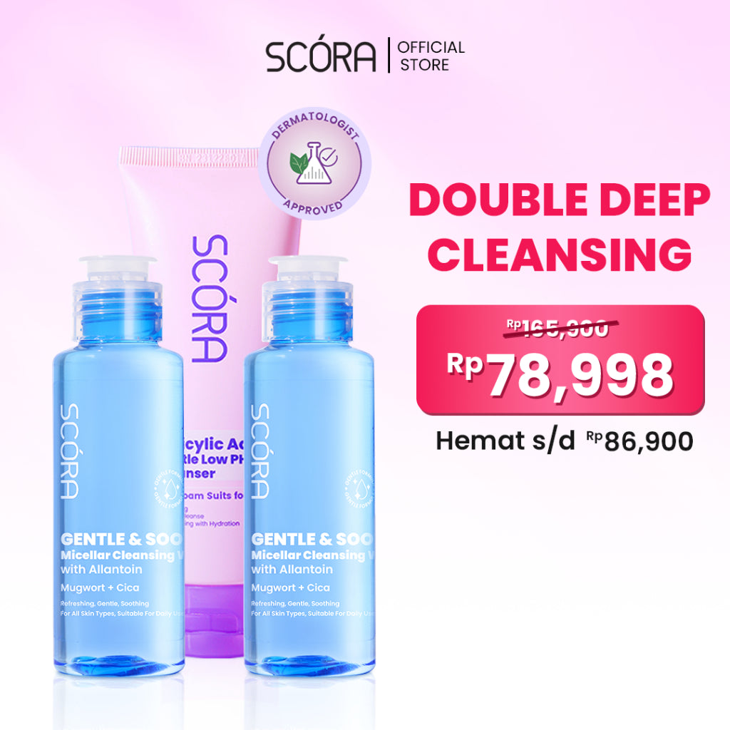 [DOUBLE CLEANSING SETIAP HARI] SCORA Gentle & Soothe Micellar Cleansing Water 100 ml 2 PCS + SCORA Salicylic Acid Gentle Low pH Cleanser 100 ml