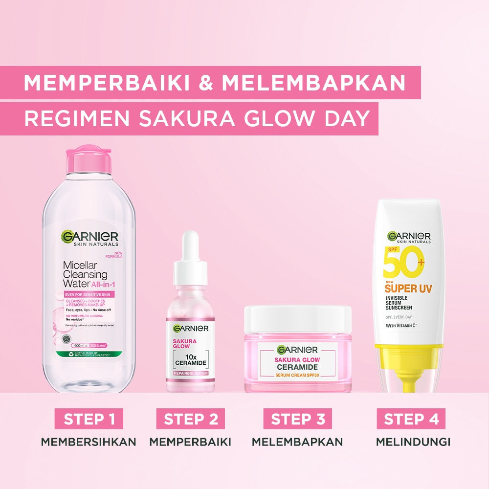 GARNIER Sakura Glow Ceramide Skin Barier Day Cream Cerah Merona SPF 30 PA +++ 50 ml Hydrating Moisturizer Tone Up Glowing Skincare - Krim Siang pelembab wajah pemutih wajah pinkish radiance