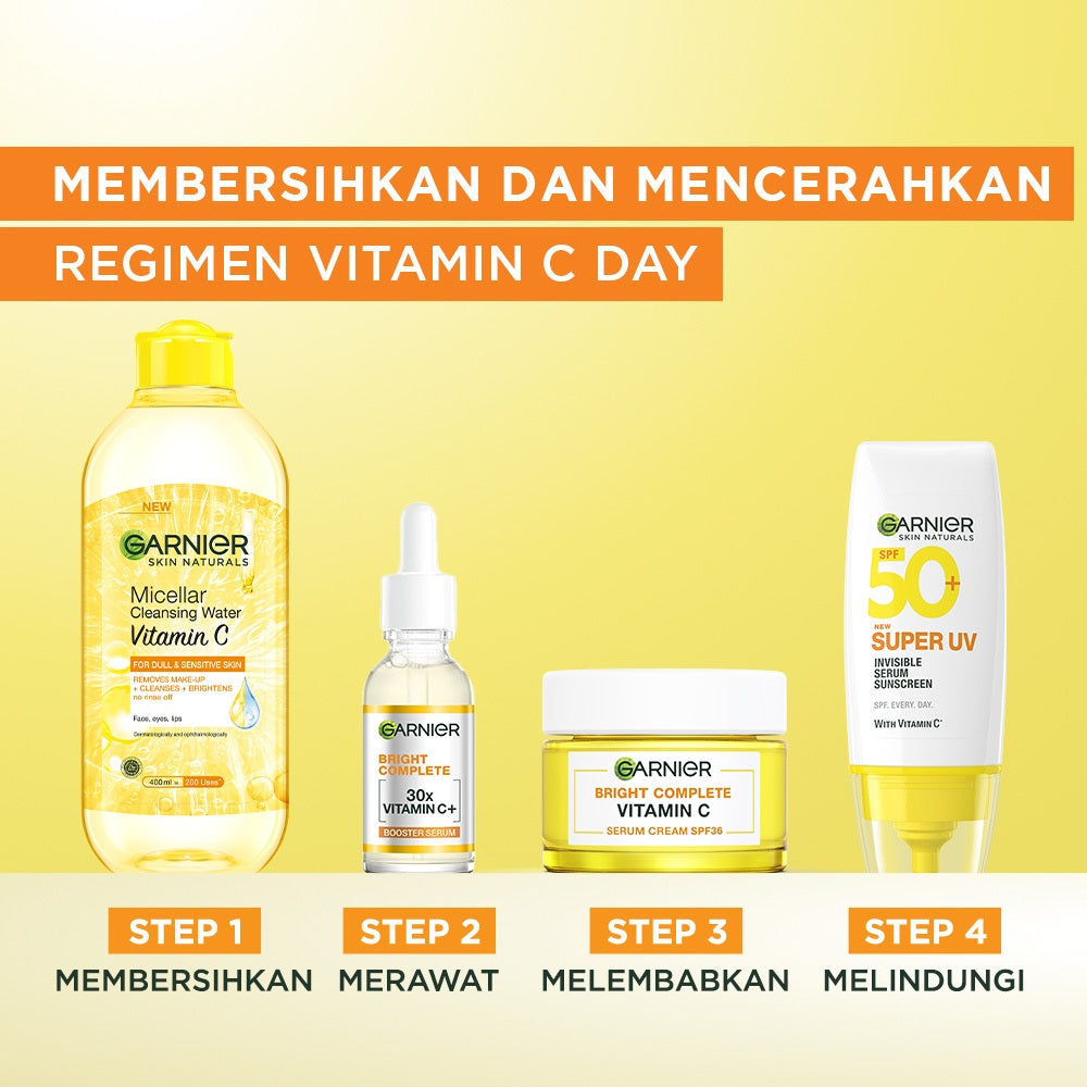GARNIER Serum Vitamin C Bright Complete Vitamin C 30x Booster Serum Skincare - 15/30/50 ml Serum Mencerahkan Wajah Cepat Cerahkan Noda Hitam Serum Wajah