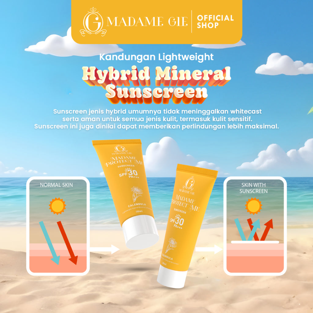 [GRATIS SUNSCREEN 20ML] [COMING BACK] Madame Gie Protect Me Sunscreen SPF 30 PA +++ 50ml With Calendula - Skincare Sunblock