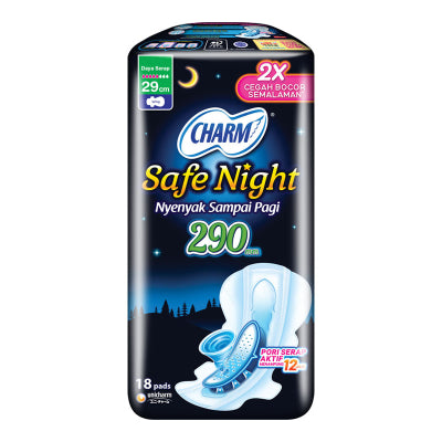 Charm Safe Night Pembalut Wanita Wing Malam 29 cm 18 pcs