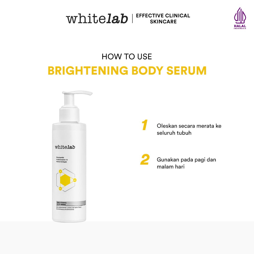 Whitelab Brightening Body Serum - Pelembap Pencerah Kulit Badan dengan Niacinamide, Hyaluronic & Collagen [BPOM]