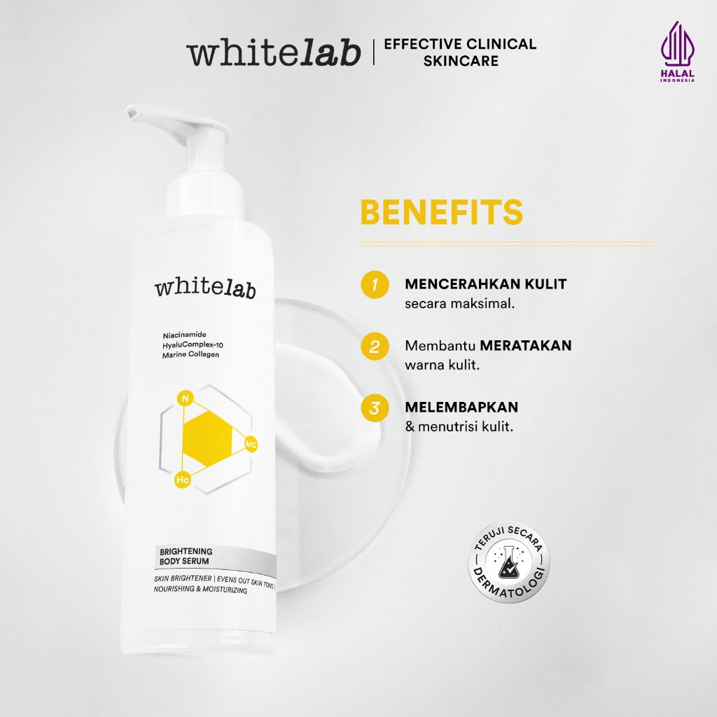 Whitelab Brightening Body Serum - Pelembap Pencerah Kulit Badan dengan Niacinamide, Hyaluronic & Collagen [BPOM]