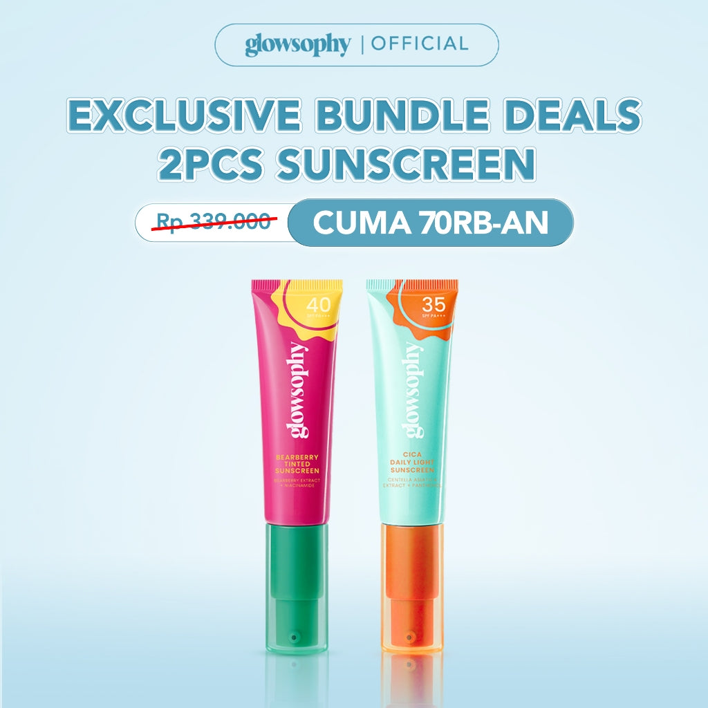 Glowsophy 2in1 Sun Protection Bearberry Tinted Sunscreen + Cica Daily Light Sunscreen Sunblock Wajah Pelembab Skin Sunscreen Membantu Wajah Menyamarkan Pori-Pori Membantu Menenangkan Kulit Berjerawat