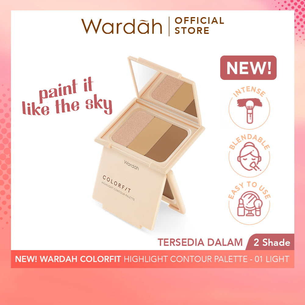 WARDAH Colorfit Highlight Contour Palette - 3 in 1 Highlighter, Contour, Concealer yang Pigmented, Blendable, Mudah Digunakan - Tahan Lama Hingga 10 Jam - Makeup