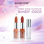 Azarine Ombre Shine Mattelite Kit [3 PCS] Lipstick Matte with Pigmented Color Lightweight Transferproof Smugeproof Galactic Shine + Lip Gloss Hydrating Plumpy Effect Glittery Look Tahan Lama