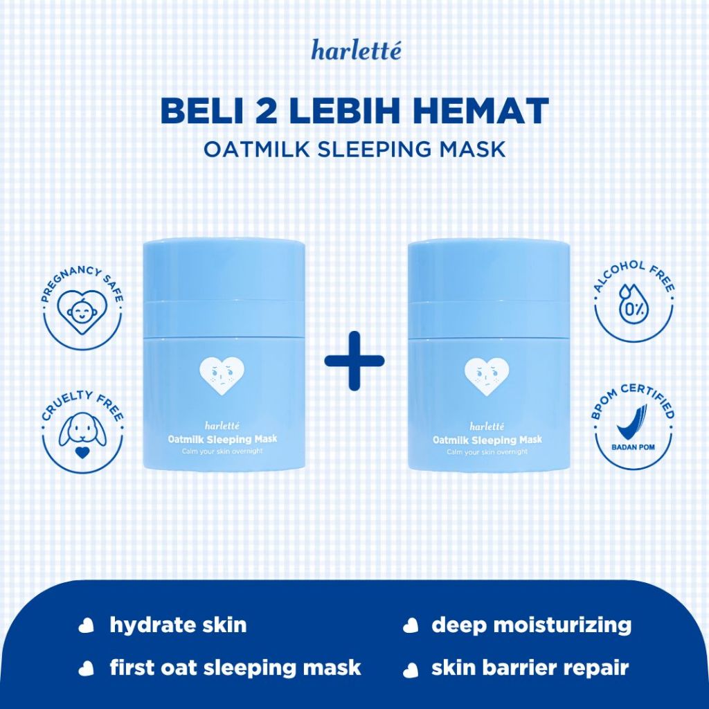 [BELI 2 LEBIH HEMAT] Harlette Oatmilk Sleeping Mask | Acne Prone, Dry, Combination, Troubled Skin, Melembapkan, Hydrating, Night Cream, Moisturizer, Moisturiser, Skincare