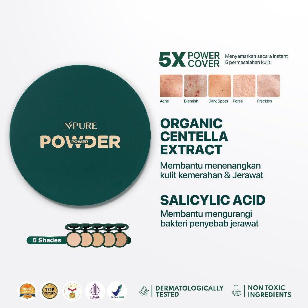 Power Powder + Power Primer - NPURE Power Powder + Power Primer / Compact powder / Primer Serum / primer make up / Bedak padat / bedak kulit berjerawat