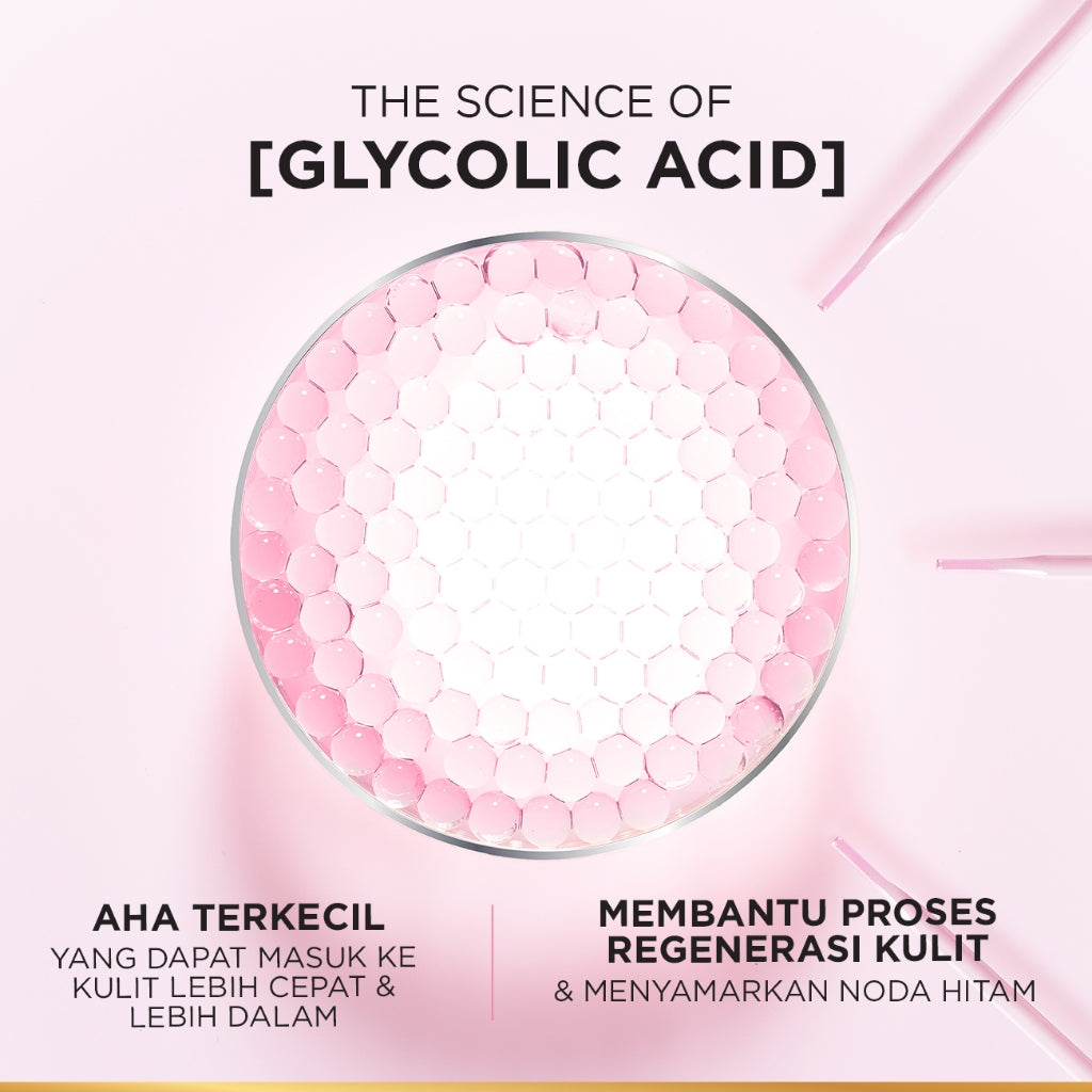 L'Oreal Paris Glycolic Bright Glowing Night Cream - 15/30ml (Skin Brightening Krim Malam  Pelembab Loreal Glyco Acid AHA Exfoliating Anti Dark Spot Wajah Peeling Muka)