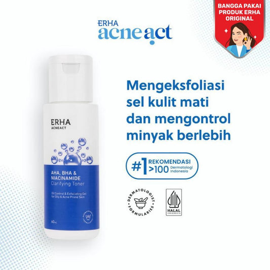 ERHA Acneact AHA BHA & Niacinamide Clarifiying Toner 60ml - Toner Wajah Eksfoliasi  Jerawat & Minyak
