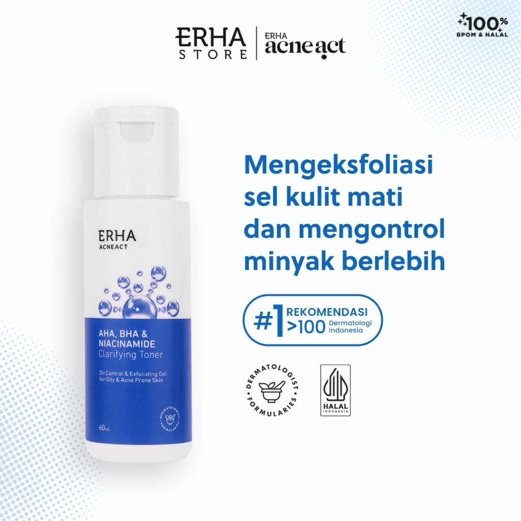 ERHA Acneact AHA BHA & Niacinamide Clarifiying Toner 60ml - Toner Wajah Eksfoliasi  Jerawat & Minyak