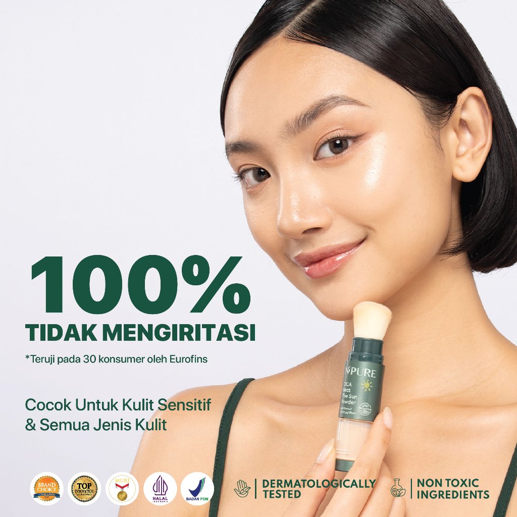 NPURE Sunscreen Powder Cica / Beat the Sun Powder / Sunscreen Bedak & Brush / Bedak Bebas Kilap Minyak
