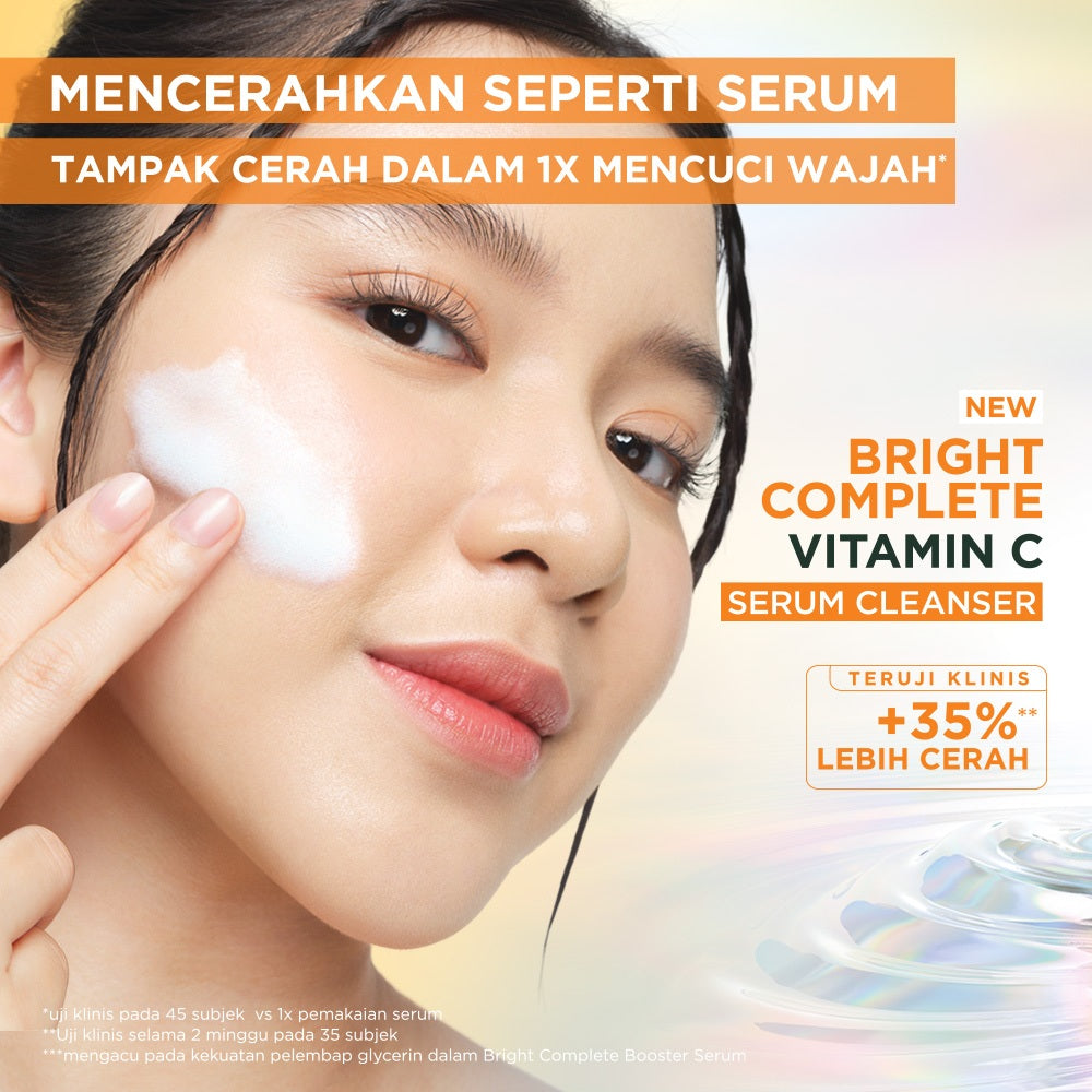 GARNIER Facial Wash Bright Complete Vitamin C Serum Cleanser 100ml | Skincare Pembersih Wajah Mencerahkan Seperti Serum Wash sabun cuci muka sabun muka glowing dan memutihkan