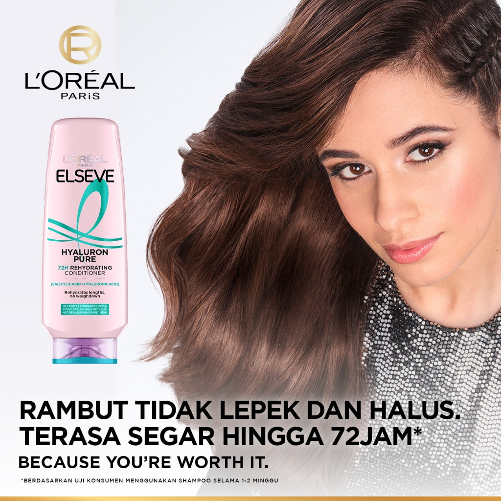 [BARU] L'Oreal Paris Hyaluron Pure 72H Rehydrating Conditioner - Perawatan Rambut Bebas Lepek dan Rambut Halus tahan hingga 72jam -  265ml - Kulit Kepala Berminyak dan Rambut Kering