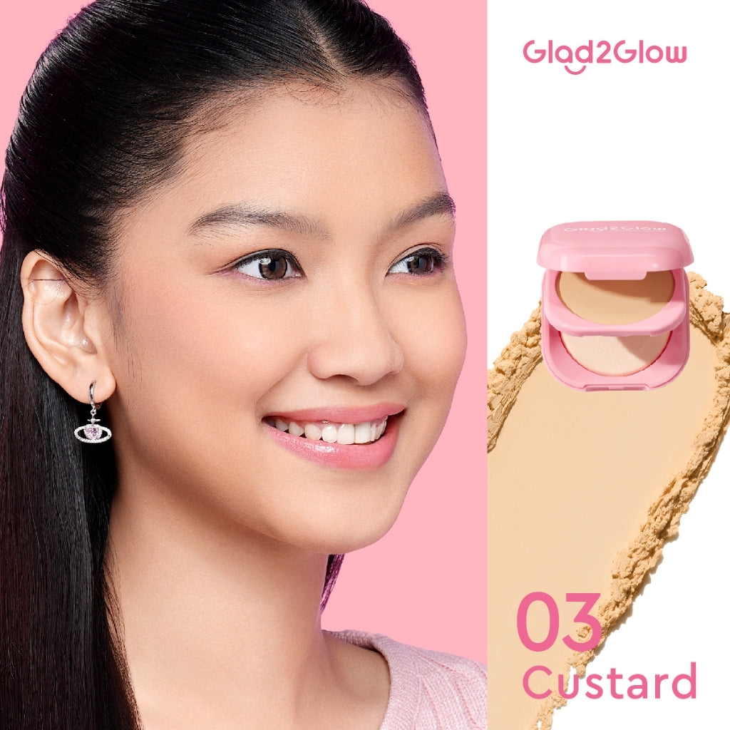 Glad2Glow Perfect Blurring Powder Foundation waterproof setting two way cake TWC Mengandung squalane dan vitamin E concealer pengontrol minyak meratakan warna kulit bantalan udara yang menjaga kelembapan alas bedak krim BB concealer g2glow official store