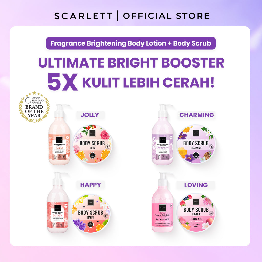 Scarlett Whitening Bundle Body Lotion + Body Scrub ( Jolly, Romansa, Charming, Happy )