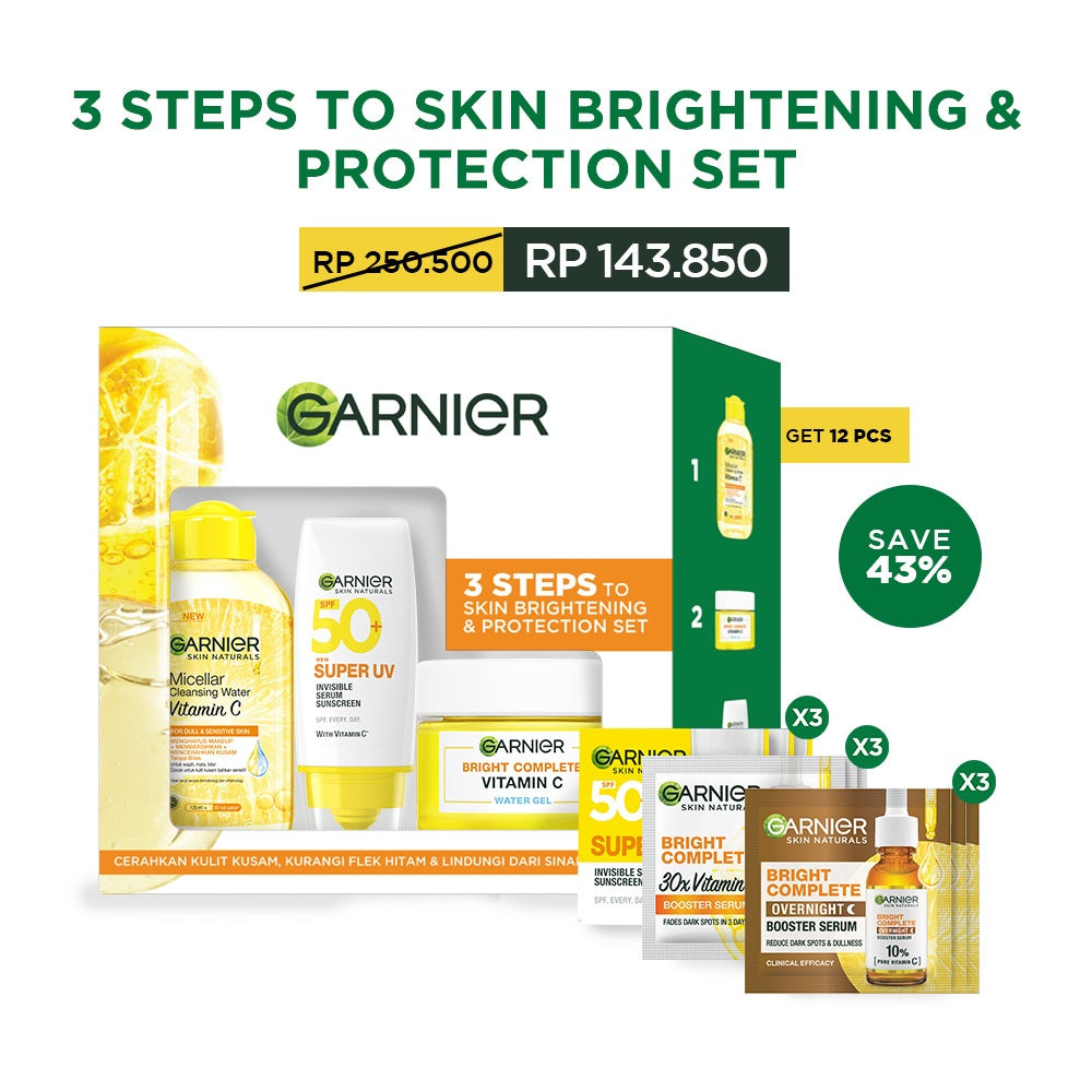 GARNIER 2pcs 3pcs Paket Skincare Set | Micellar Water Serum Wajah Moisturizer Gel Super UV Sunscreen SPF