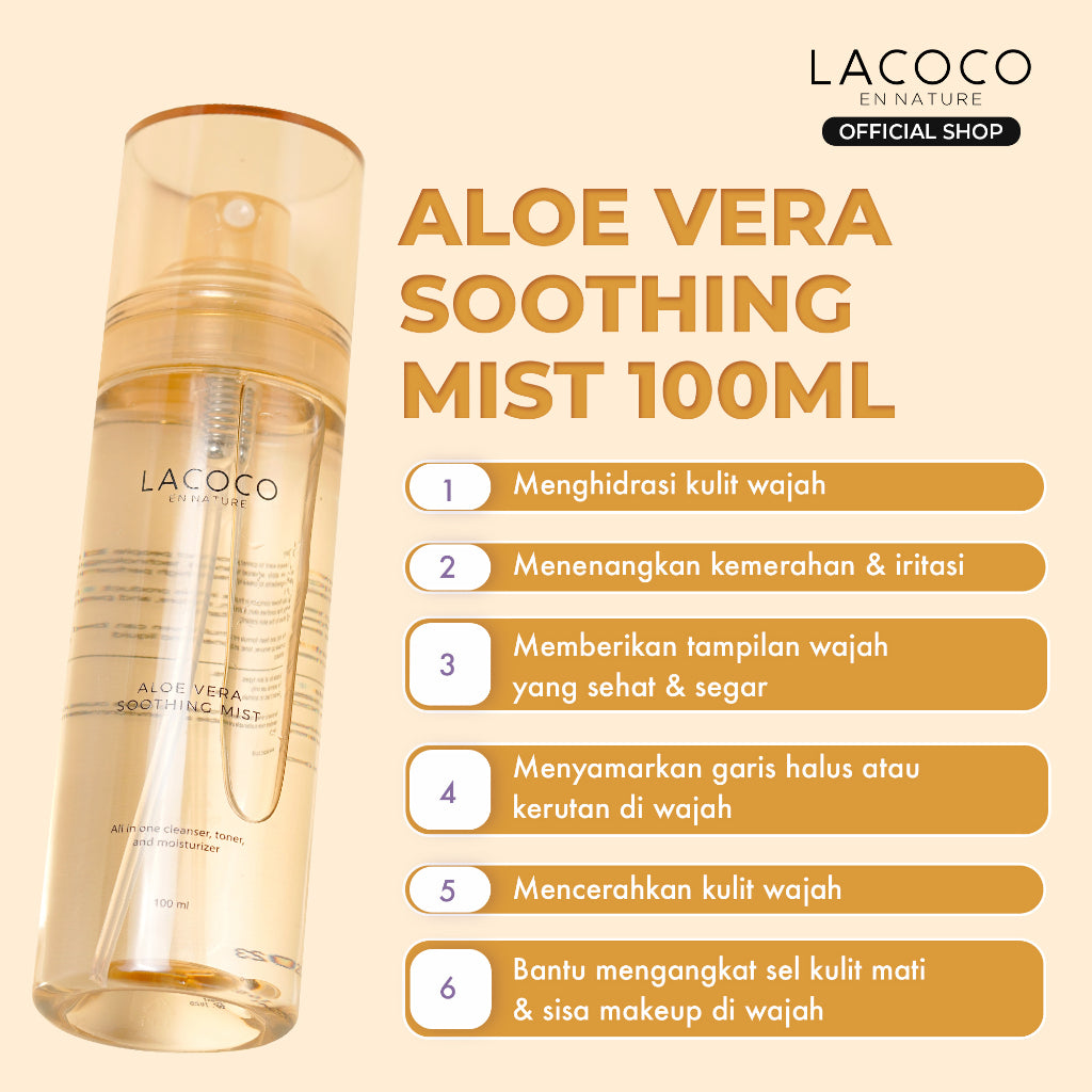 Lacoco Aloe Vera Soothing Mist 100ml - Calming Spray untuk Menghidrasi dan Menyejukan Kulit Wajah