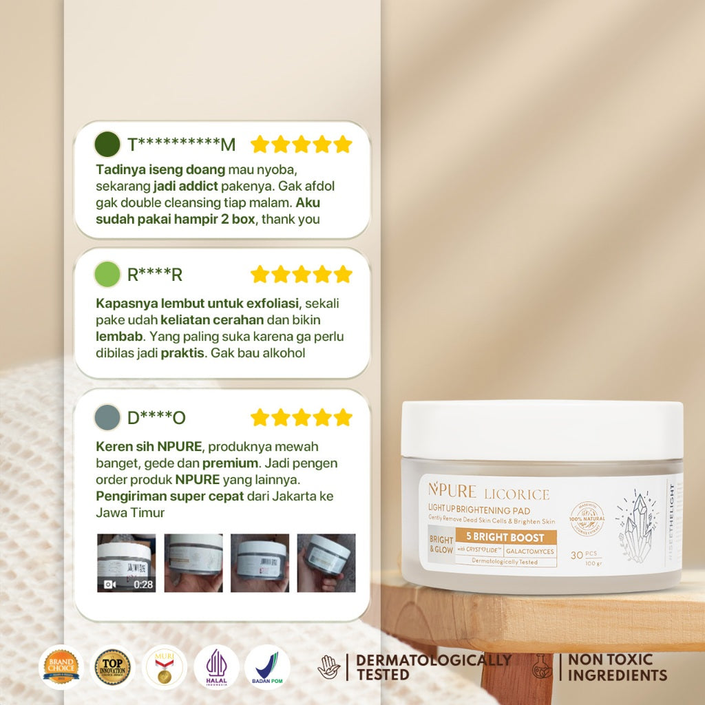 FREE SHEETMASK - NPURE Brightening Exfoliating Pad Licorice / Light Up / Kapas Wajah Exfoliasi Cerah Glowing
