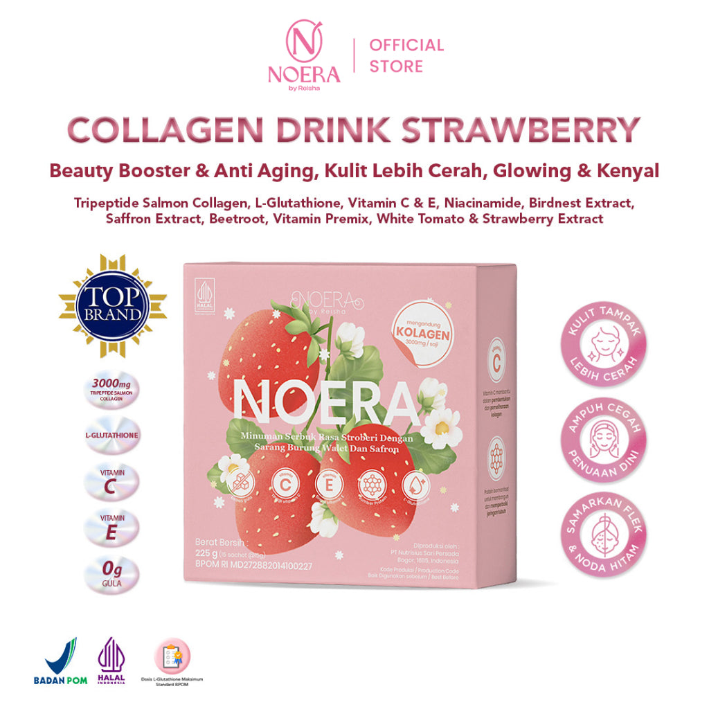 Noera Collagen Drink With Birdnest and Saffron Extract Improved Formula | Minuman Kolagen Glutathione Pencerah Badan | Noera Premium Collagen Drink | Colagen Beauty Drink | Minuman Pencerah Badan Anti Aging | Suplemen Pencerah Kulit Spesial