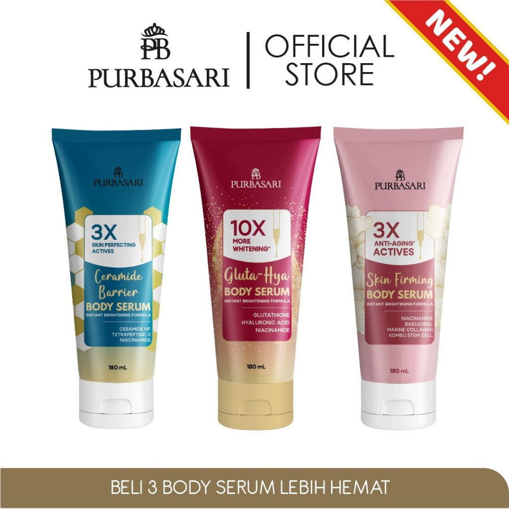 [3 PCS] Purbasari Body Serum 180ml MIX VARIAN- Cybright Whitening - Ceramide Barrier - Phyto Cell-C - White Glow - Skin Firming - Gluta Hya / Mencerahkan / Melembabkan / Hidrasi Lotion Pencerah Tubuh Hand