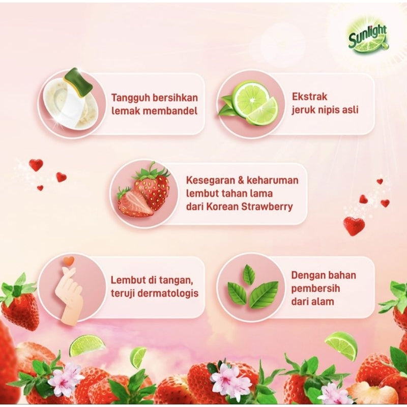 Sunlight Sabun Cuci Piring Extra Korean Strawberry Refill 600 ml