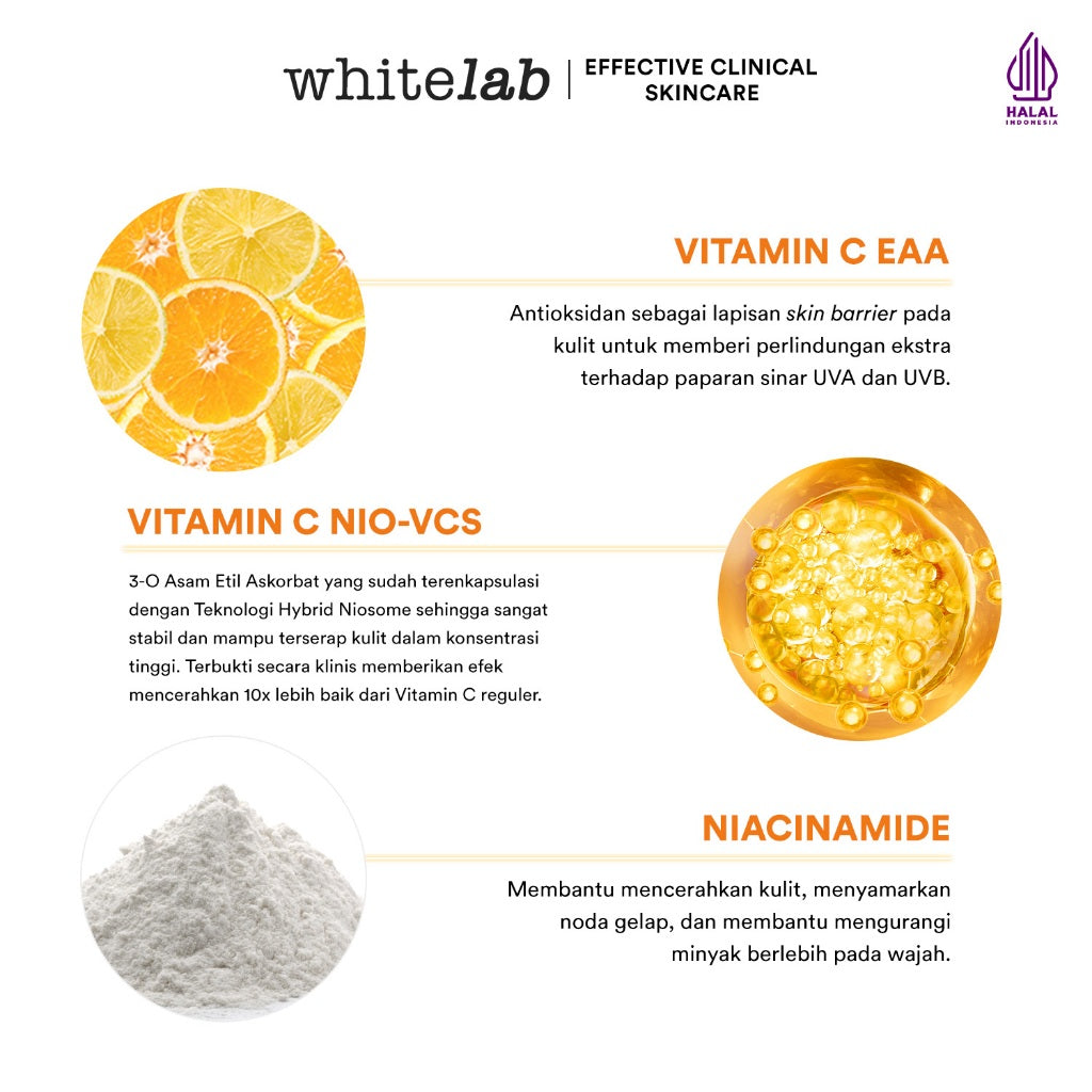 Whitelab Glow Booster C-Dose+ Day Cream - Pelembap Krim Pagi Pencerah Wajah untuk Kulit Kering dengan Niacinamide & UV Filter [BPOM]
