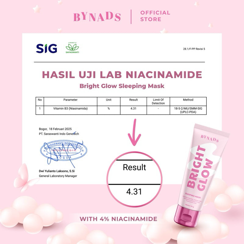 [OFFICIAL] Bynads Bright Glow Sleeping Mask with 4% Niacinamide Acne Care Sleeping Mask with Salicyloyl Decapeptide-10 Bynads 3IN1 Moisturizer Sleepingmask Wash Off Mask Salmon DNA Bynads