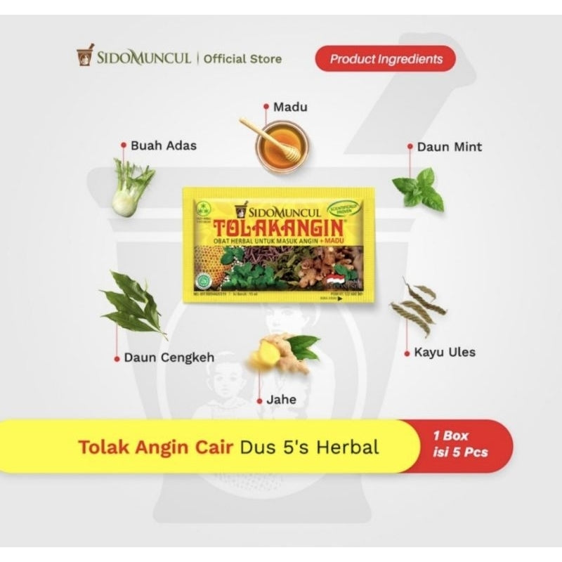 SidoMuncul Tolak Angin Masuk Angin Cair Sachet 5 x 15 ml