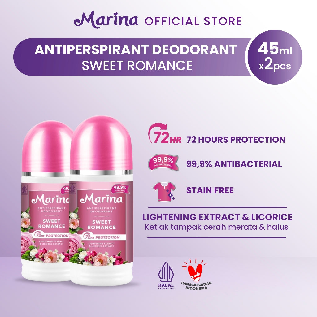 Marina Anti Pespirant Deodorant Sweet Romance [45mL/ 2 pcs] - Exp : 06.2027