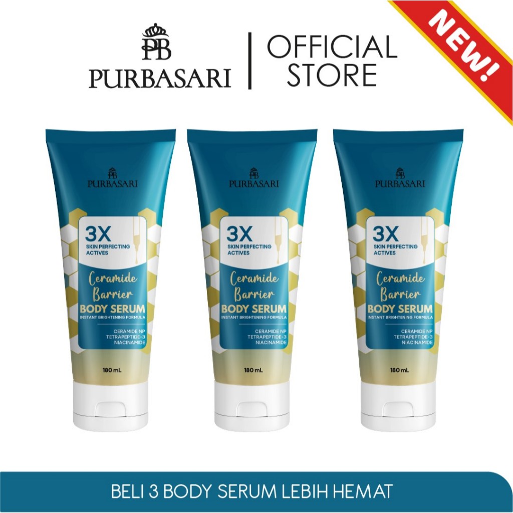 [3 PCS] Purbasari Body Serum 180ml - Cybright Whitening - Ceramide Barrier - Phyto Cell-C - White Glow - Skin Firming - Gluta Hya / Mencerahkan / Melembabkan / Hidrasi Lotion Pencerah Tubuh