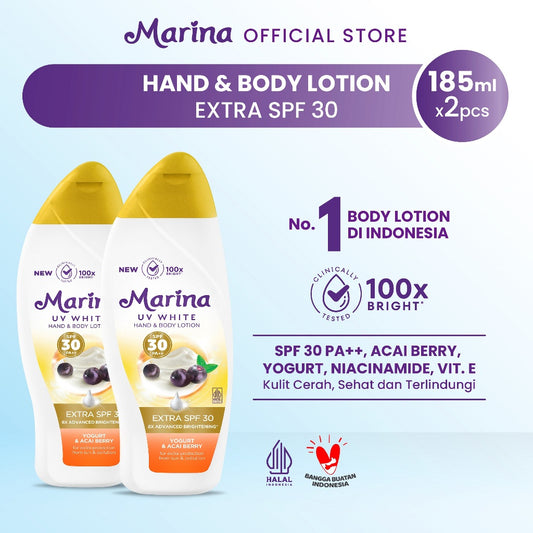 Marina Hand Body Lotion UV White Extra SPF30 185ml [2pcs] - Exp : 09.2027