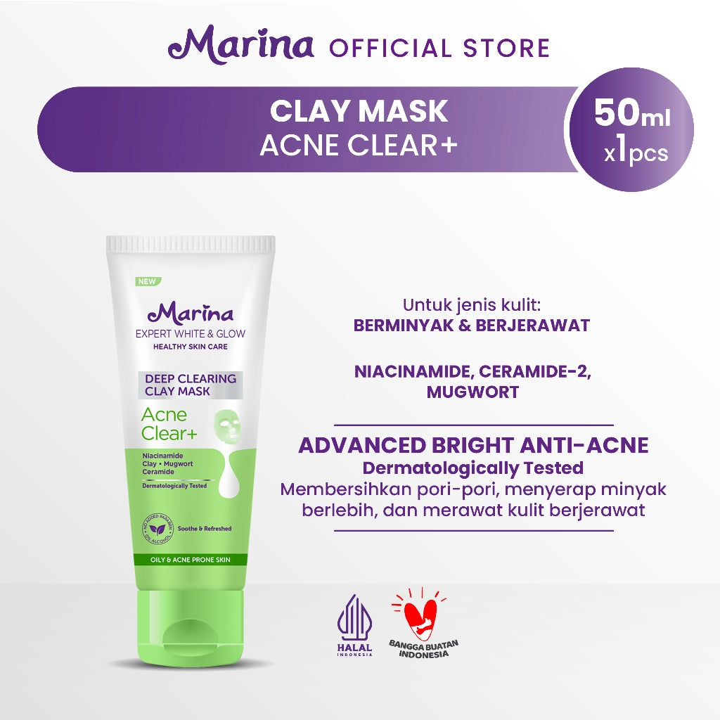 Marina Expert White and Glow Face Mask Acne Clear 50ml [1pcs] - Exp Date : 03.2026
