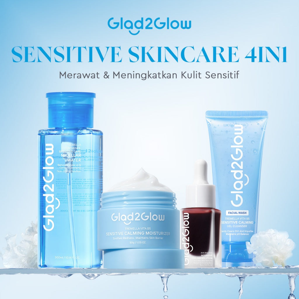 [SENSITIVE SET]Glad2Glow Bundle all in 1 - 2/3/4/5 PCS Tremella Vita B5 Sensitive Calming Moisturizer+Peeling Solution+Glad2Glow Tremella Vita B5 Sensitive Calming Gel Cleanser+Tremella Panthenol Sensitive Care Micellar Water g2glow official store