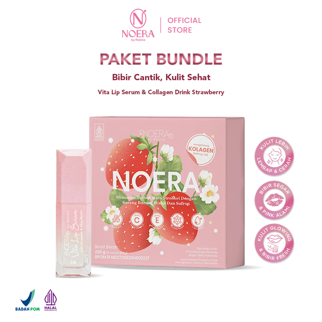 Noera Paket Collagen Drink Improved Formula & New Vita Lip serum | Minuman Kolagen Glutathione Pencerah | Premium Collagen Drink | Colagen Beauty Drink | Beauty Booster