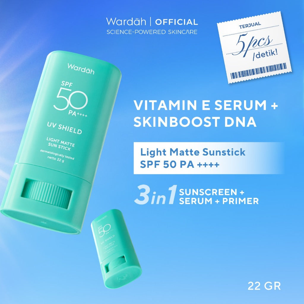 WARDAH UV Shield Light Matte Sun Stick SPF 50 PA +++ 22 g - Sunscreen Wajah 0% Alkohol dan Sebum Control - Tekstur Ringan - Untuk Semua Jenis Kulit - Skincare